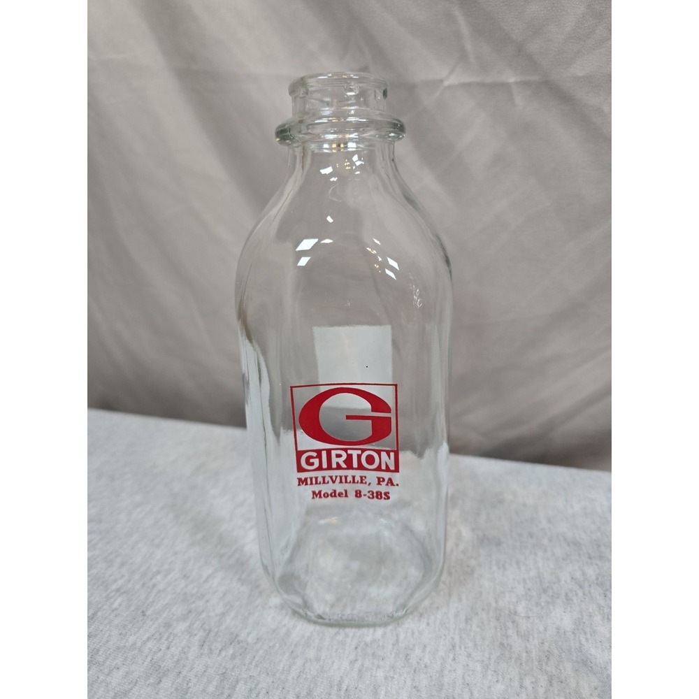 Girton Creamer/Milk Clear Glass Returnable Bottle Millville, PA Model 8-38 1950s